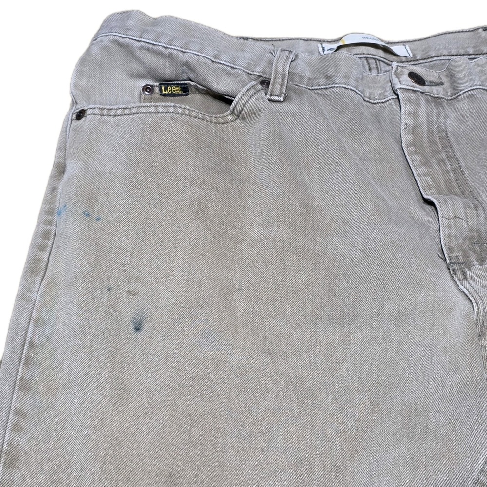 Vintage Lee 90s Regular Fit Jeans 42x30 Tan Khaki 100% Cotton Stained Y2K - Picture 3 of 14